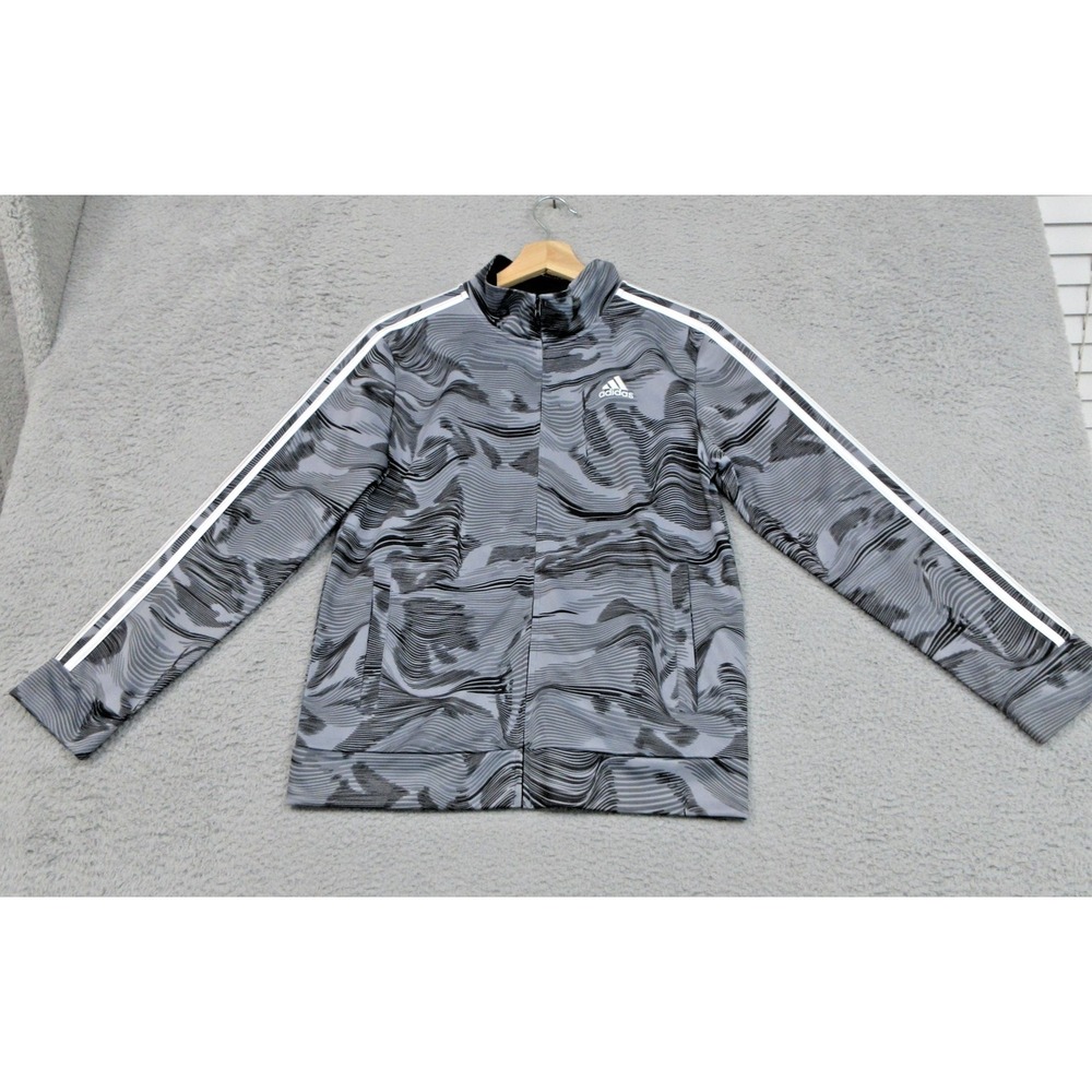 Adidas Track Jacket Youth‎ Large 14/16 Gray Black Full Zip 3-Stripes Camo AG6330